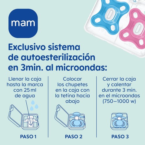 MAM CHUPETE SILICONA COMFORT A 0-3 MESES PACK 2 UN TONOS AZULES