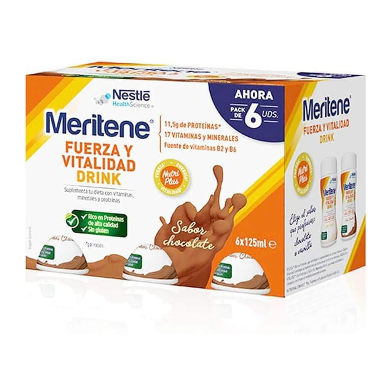 MERITENE FUERZA Y VITALIDAD DRINK PACK 6 UN.CHOCOLATE
