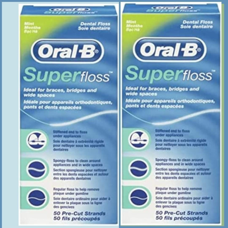 ORAL-B SUPERFLOSS. Hilo Dental. 2 CAJAS x 50 HILOS.