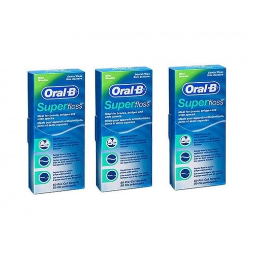 ORAL-B SUPERFLOSS.3 Cajas x 50 hilos precortados.